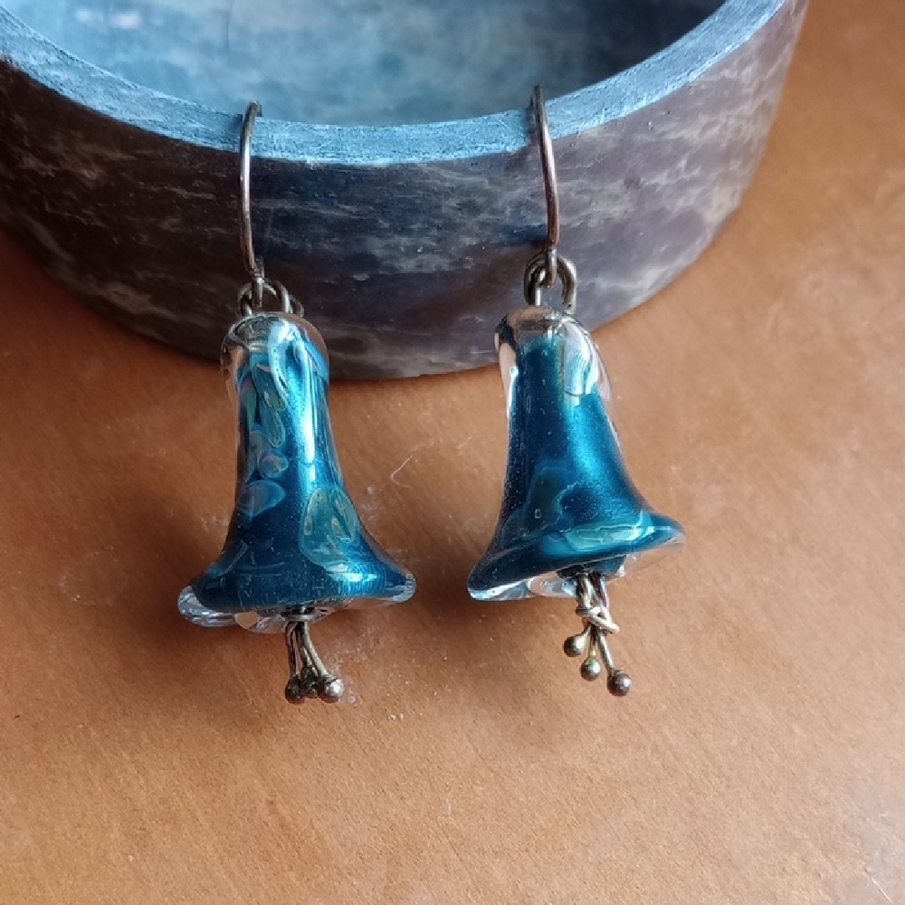 Elegant Blue Glass Bell Earrings